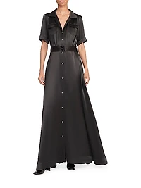 Millie Satin Belted Maxi Shirtdress