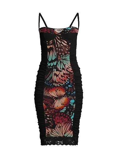 Abito Butterfly-Print Mesh Dress
