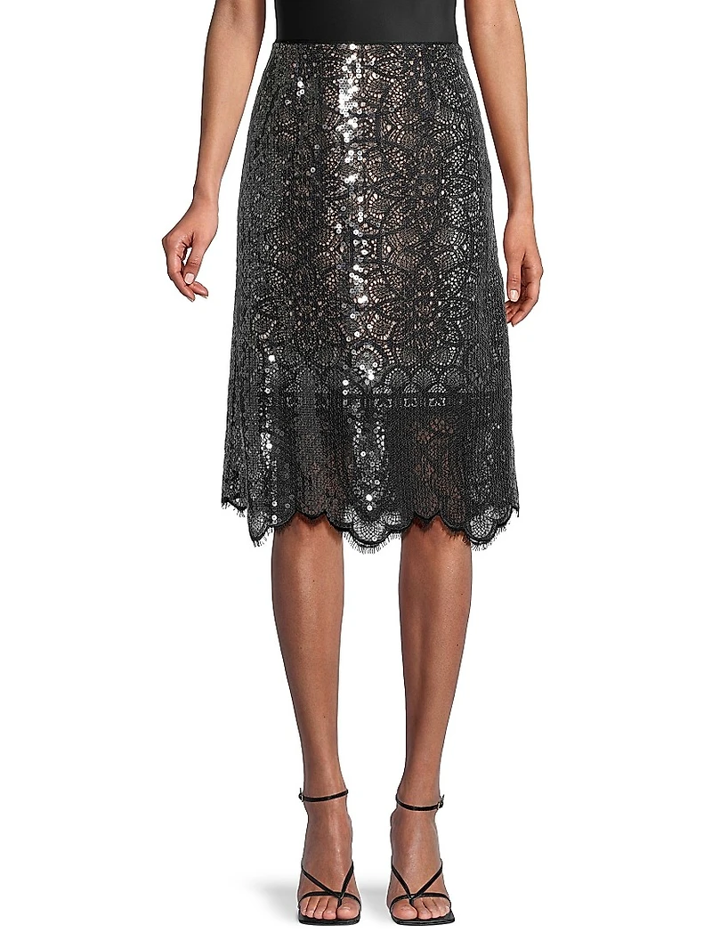 Mackenzie Sequined Lace Midi-Skirt