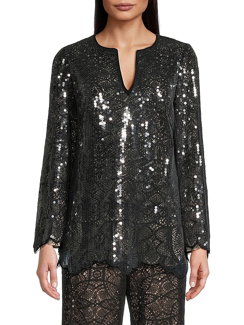 Ellie Sequined Cotton-Blend Lace Tunic