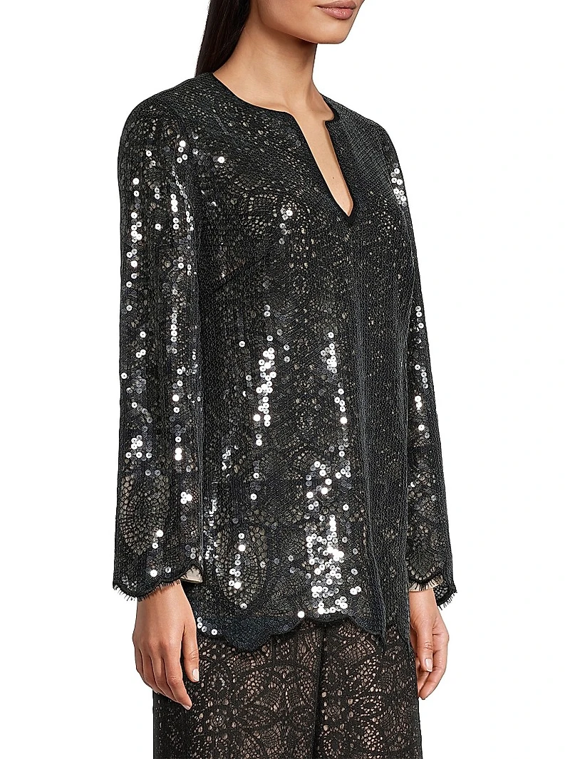 Ellie Sequined Cotton-Blend Lace Tunic