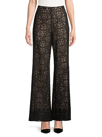 Piper Geometric Cotton-Blend Chantilly Lace Flare Pants