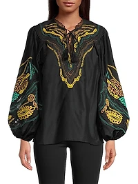 Kehlani Embroidered Cotton-Silk Blouse