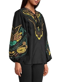 Kehlani Embroidered Cotton-Silk Blouse