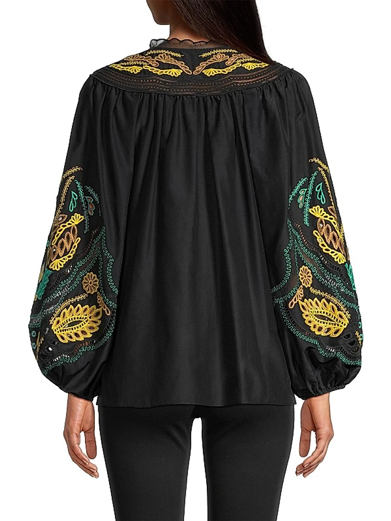 Kehlani Embroidered Cotton-Silk Blouse