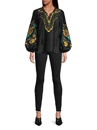 Kehlani Embroidered Cotton-Silk Blouse