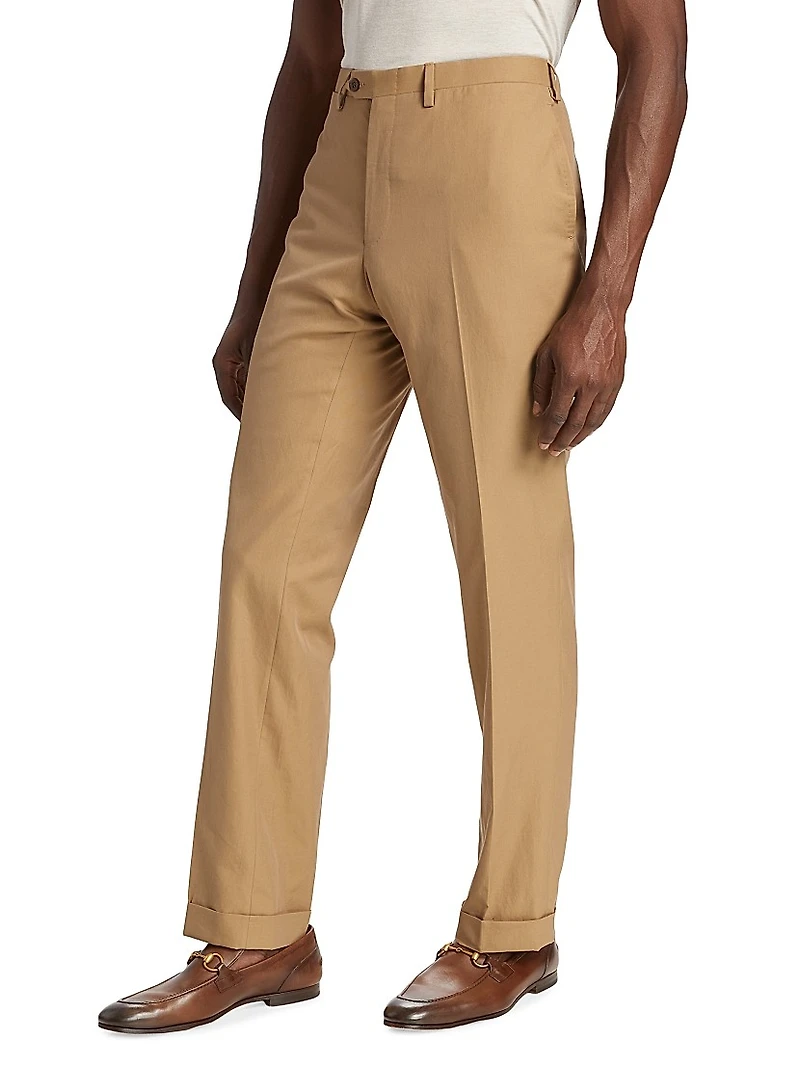 Cotton Flat-Front Trousers