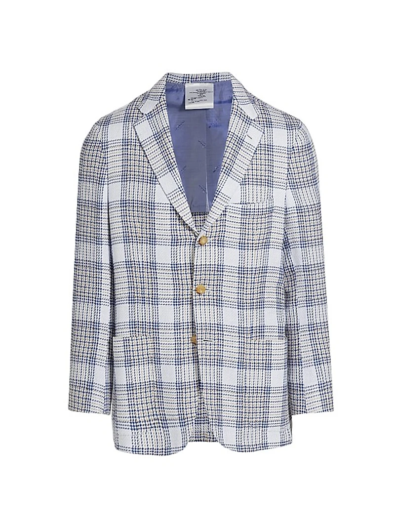 Plaid Cashmere-Linen Three-Button Sport Coat