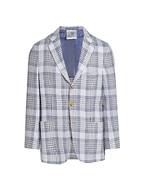 Plaid Cashmere-Linen Three-Button Sport Coat