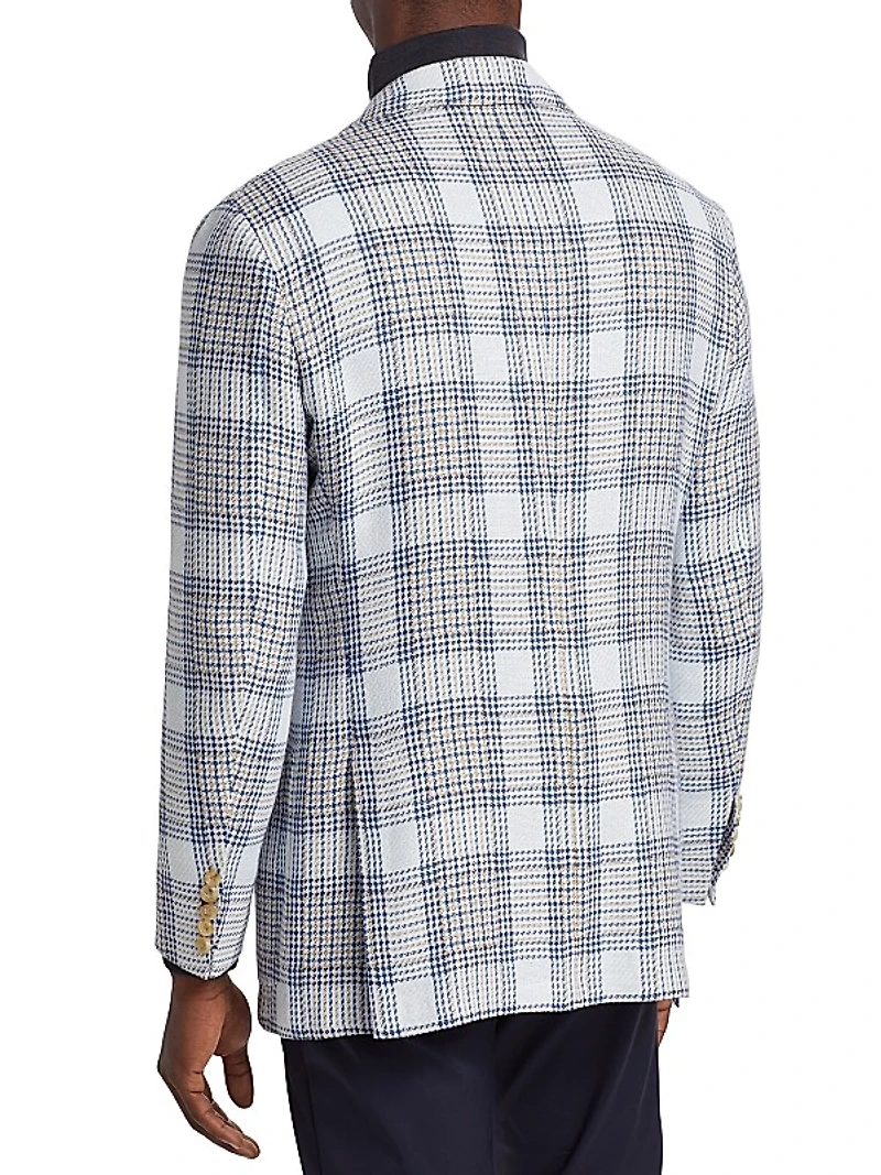 Plaid Cashmere-Linen Three-Button Sport Coat