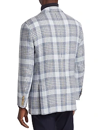 Plaid Cashmere-Linen Three-Button Sport Coat