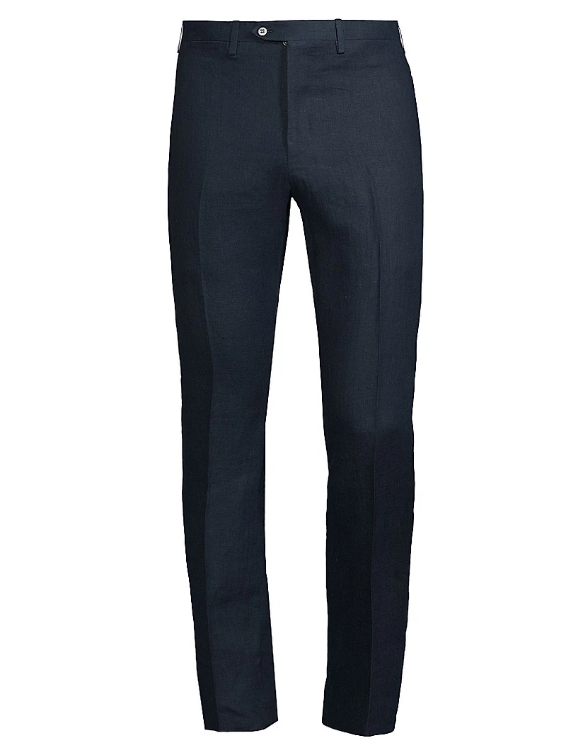 Linen Mid-Rise Straight-Leg Pants