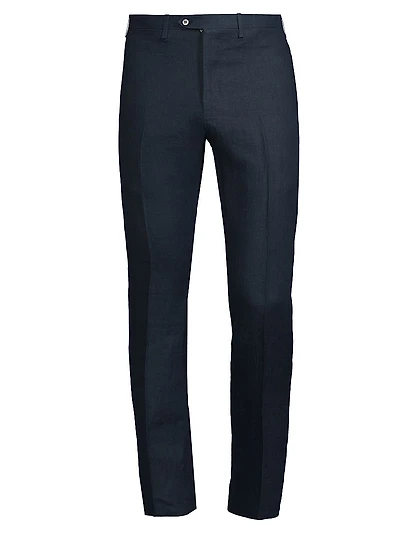 Linen Mid-Rise Straight-Leg Pants