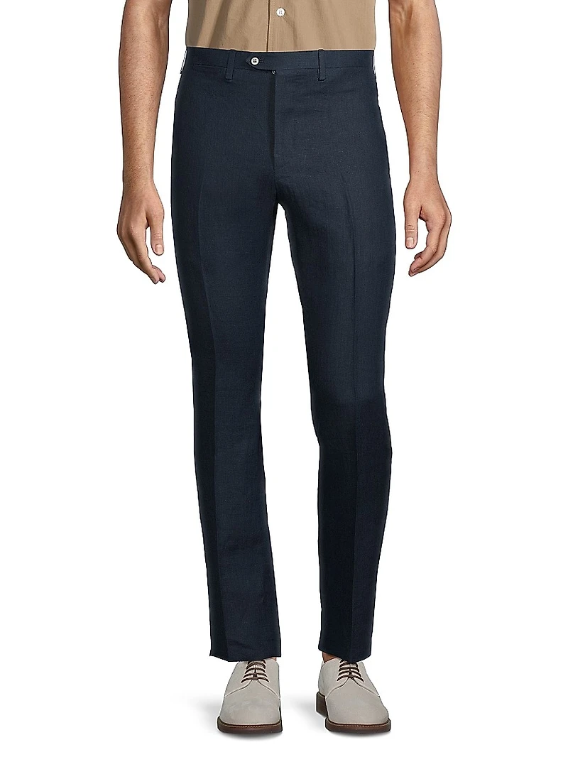 Linen Mid-Rise Straight-Leg Pants