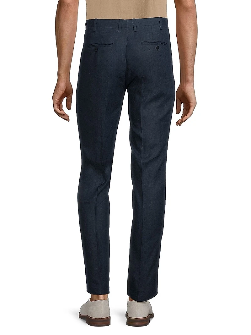 Linen Mid-Rise Straight-Leg Pants