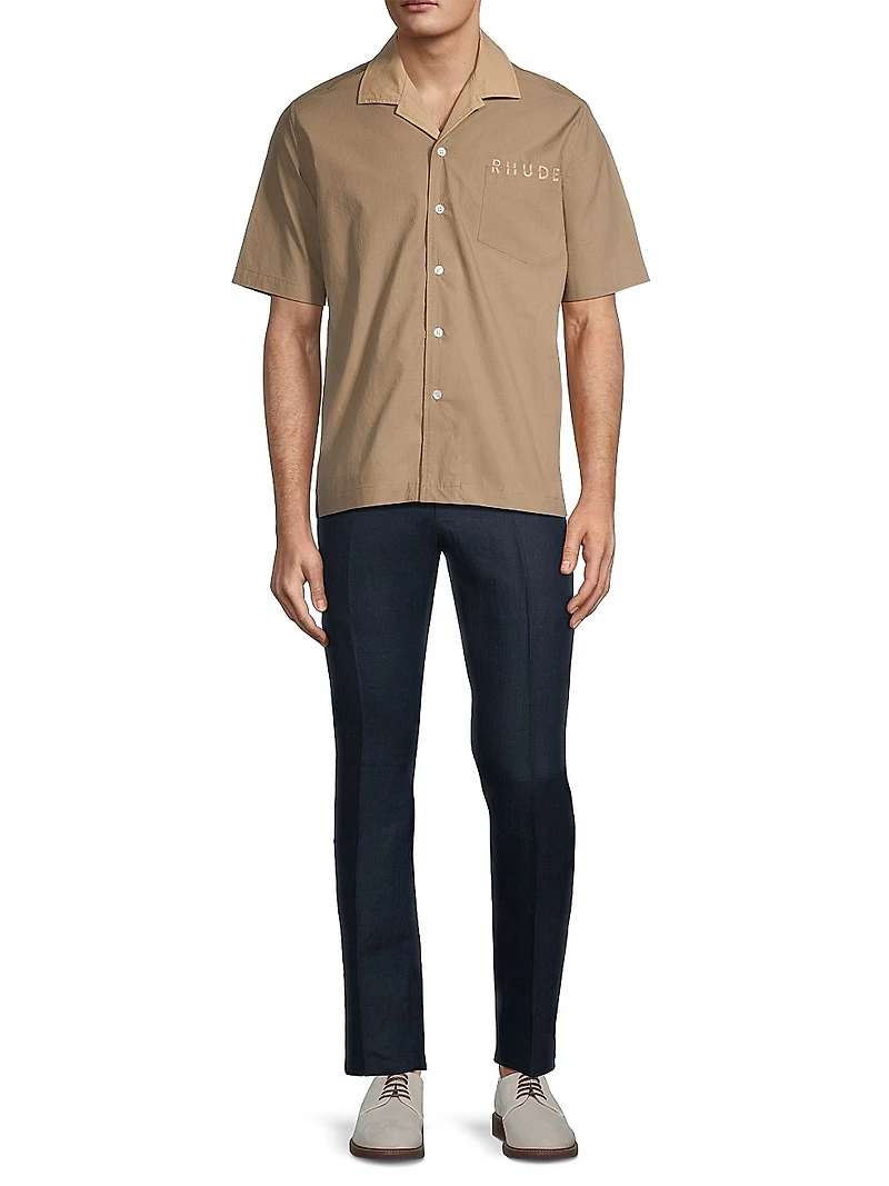 Linen Mid-Rise Straight-Leg Pants