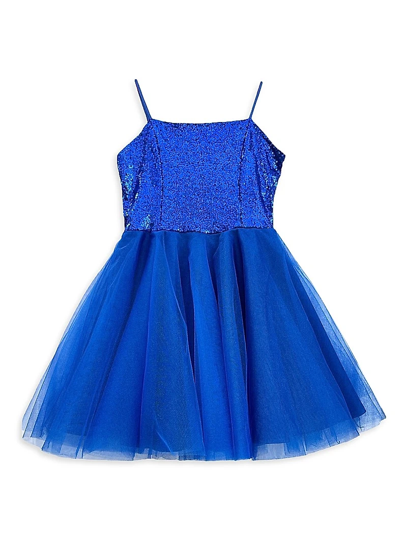 Girl's Sequin Fit-And-Flare Tulle Dress