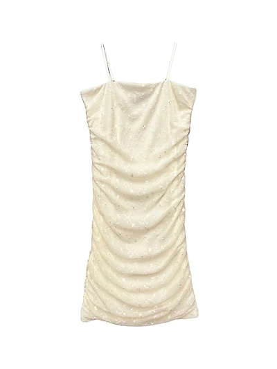 Girl's Floral Mesh Ruched Dress