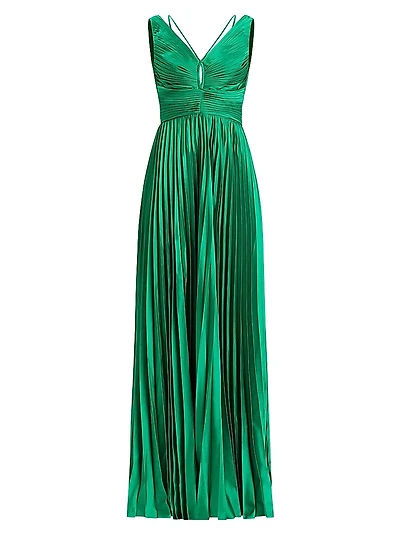 Satin Pleated Chiffon Gown