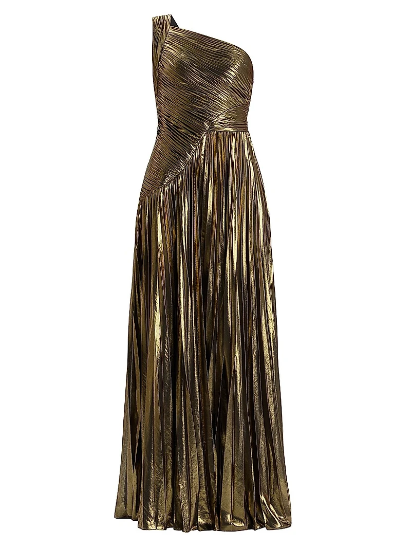 Metallic Chiffon One-Shoulder Gown