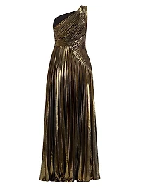Metallic Chiffon One-Shoulder Gown