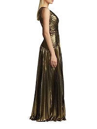 Metallic Chiffon One-Shoulder Gown