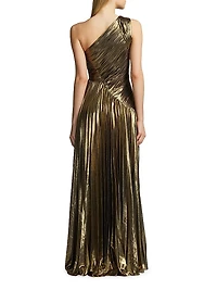 Metallic Chiffon One-Shoulder Gown