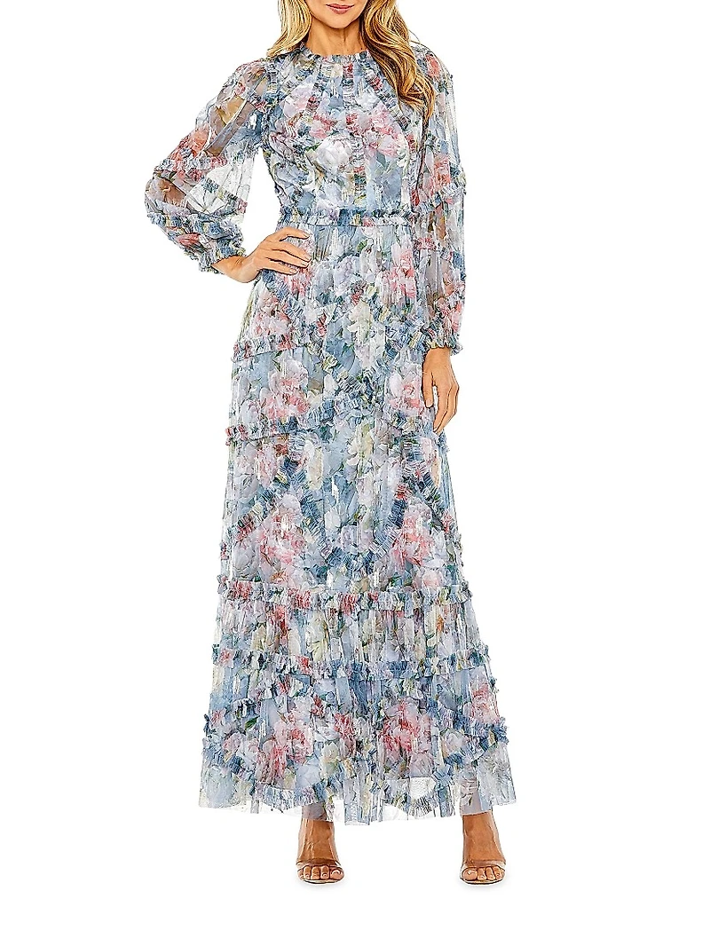 Floral Chiffon Tiered Maxi Dress