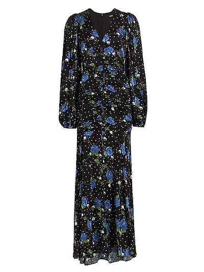 Floral Satin V-Neck Maxi Dress