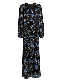 Floral Satin V-Neck Maxi Dress