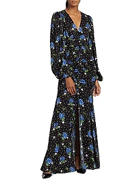 Floral Satin V-Neck Maxi Dress