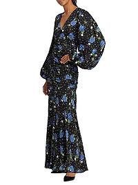 Floral Satin V-Neck Maxi Dress