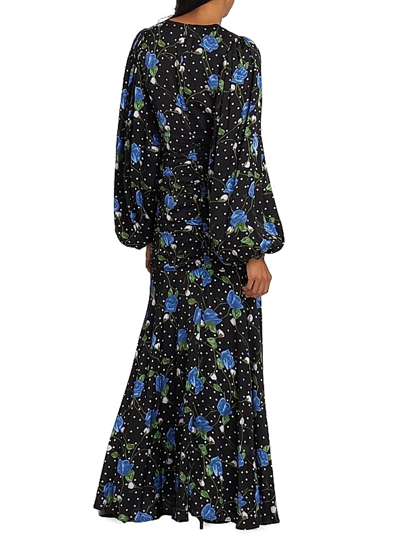 Floral Satin V-Neck Maxi Dress