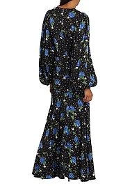 Floral Satin V-Neck Maxi Dress