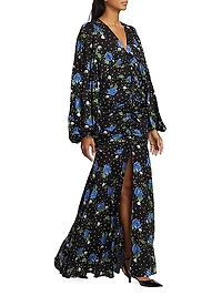 Floral Satin V-Neck Maxi Dress