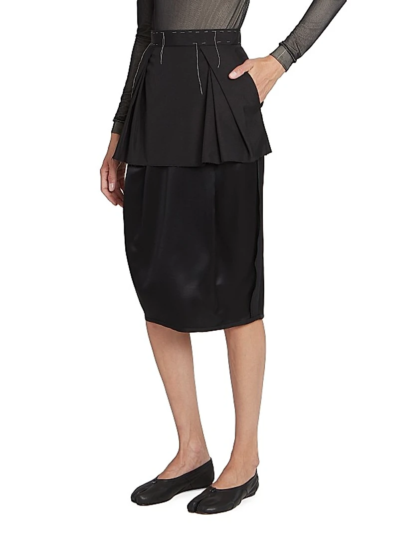 Layered Mixed-Media Midi-Skirt