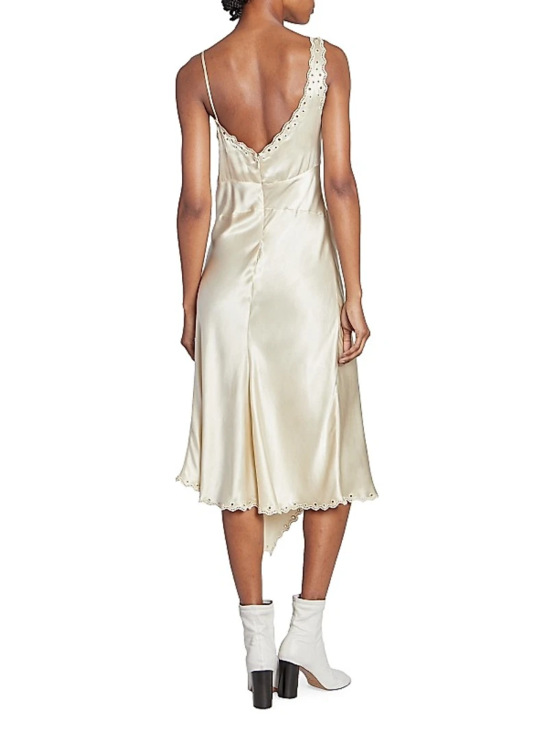 Ayrich Silk Eylet Bias Slip Midi-Dress