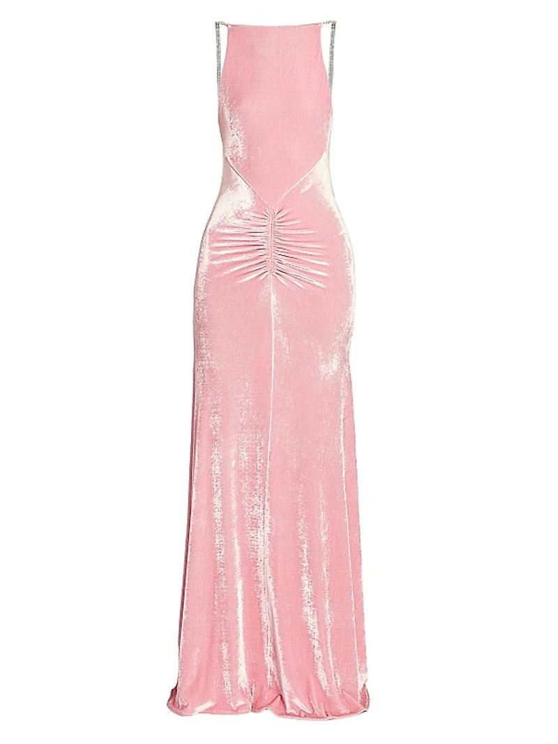 Velvet Crystal-Strap Gown