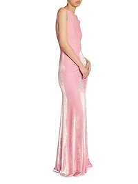 Velvet Crystal-Strap Gown