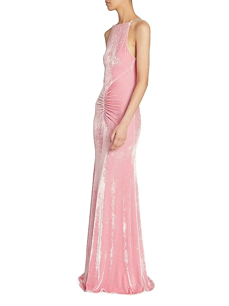Velvet Crystal-Strap Gown