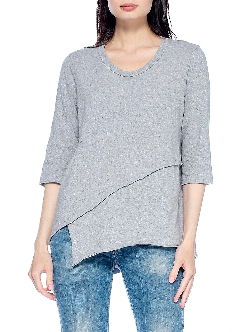 Three-Quarter Sleeve Cross Over Hem Shirt