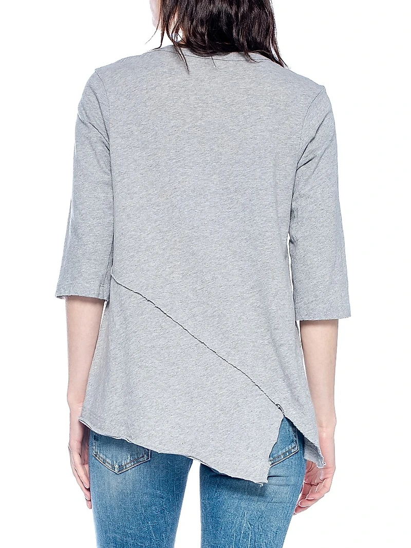 Three-Quarter Sleeve Cross Over Hem Shirt
