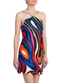 Printed Open-Back Silk Minidress