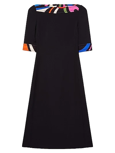 Colorblocked-Trim Midi-Dress