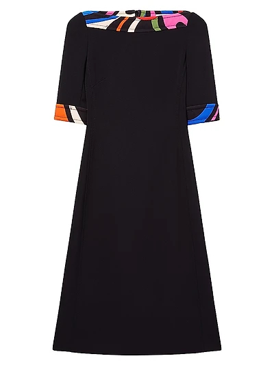 Colorblocked-Trim Midi-Dress