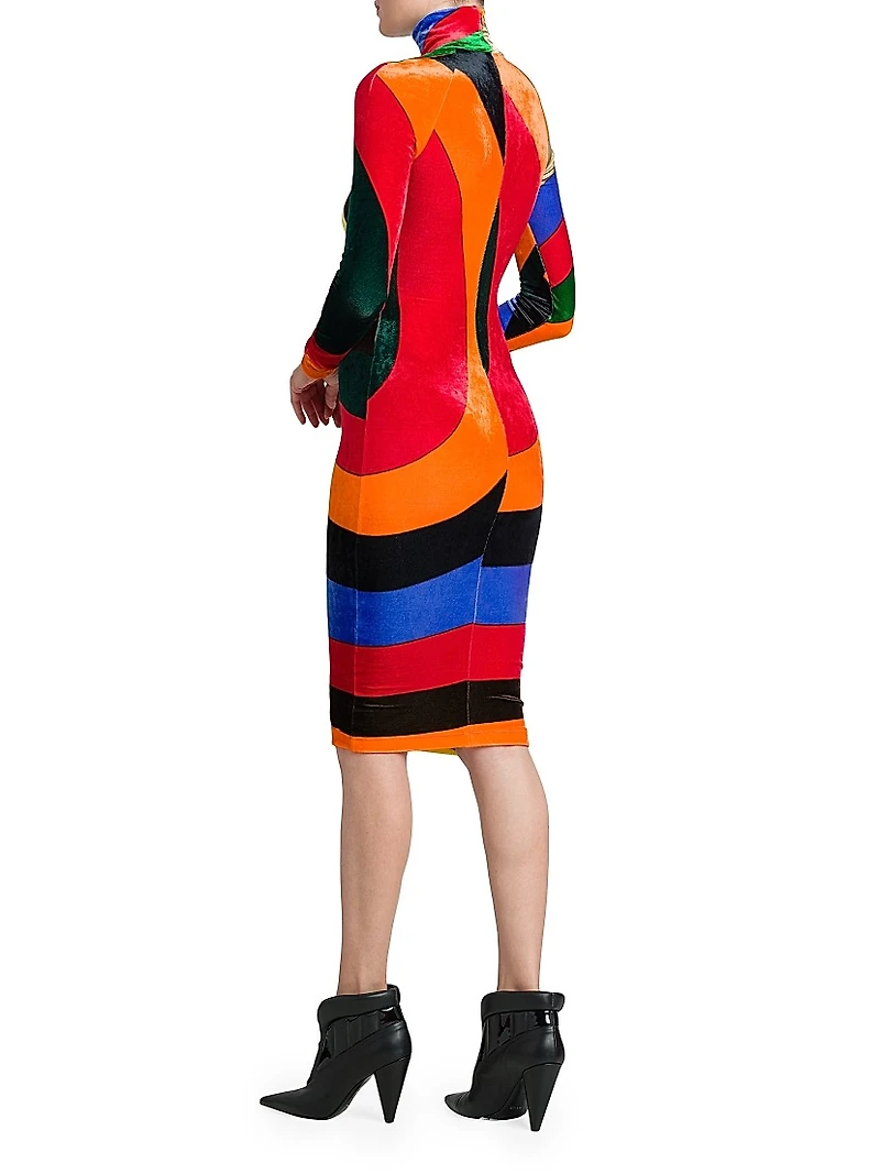 Velvet Turtleneck Knee-Length Dress