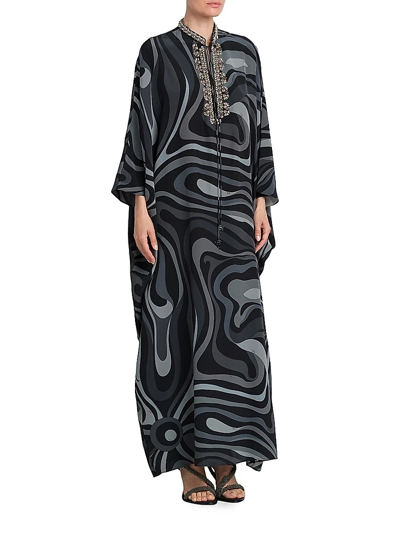Crystal-Embellished Silk Caftan