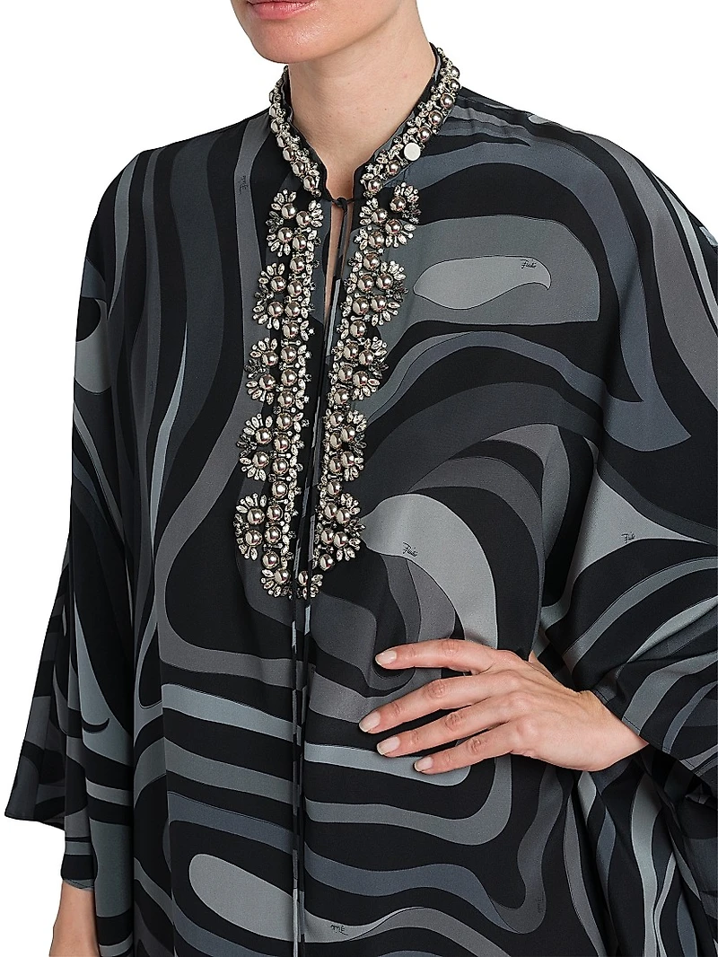 Crystal-Embellished Silk Caftan