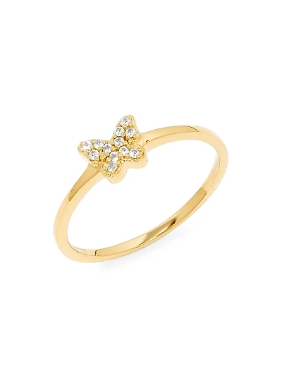 Adeline 14K Gold-Vermeil & White Topaz Butterfly Ring