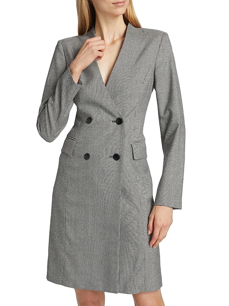 Houndstooth Double-Breasted Blazer Dress